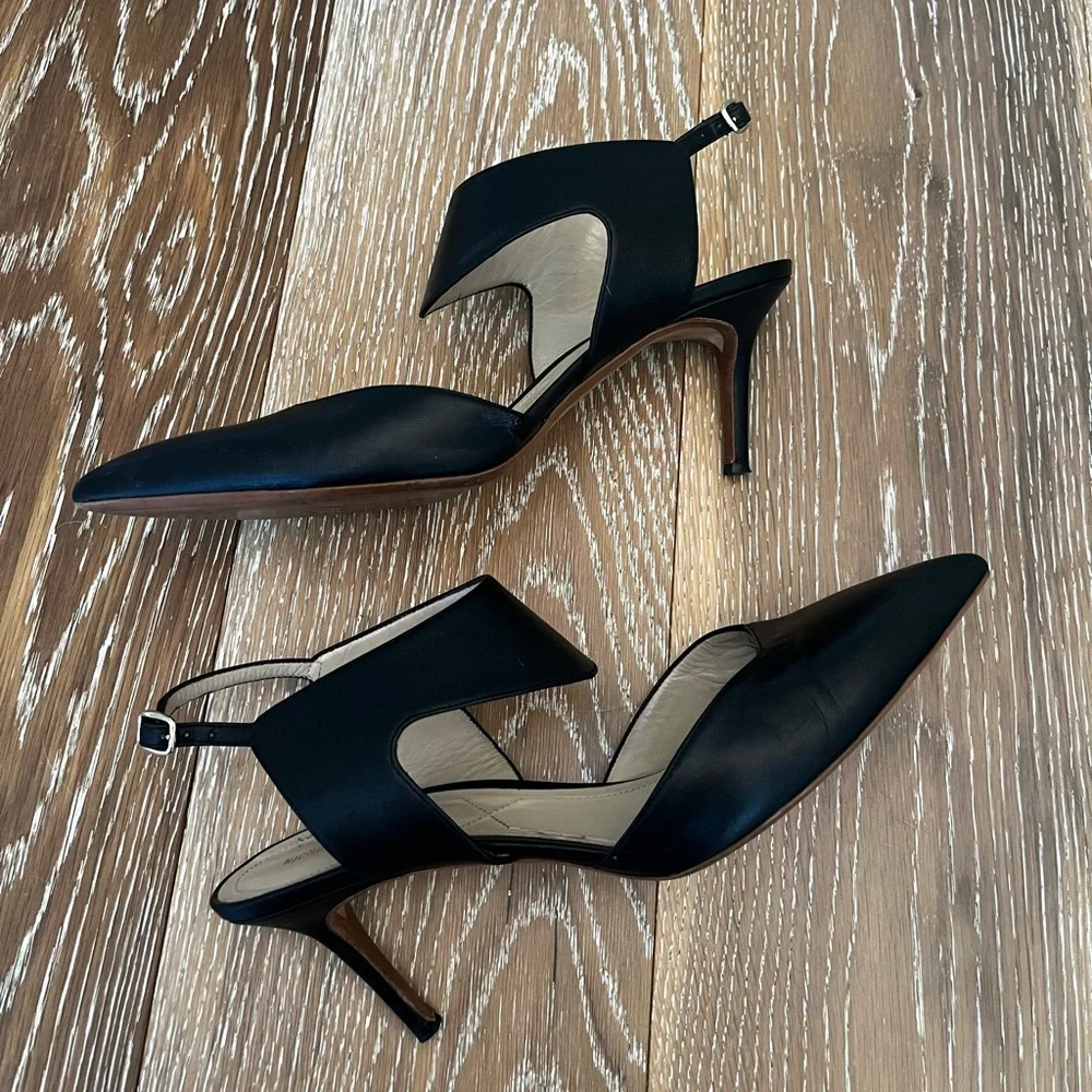 Nicholas Kirkwood Leda Black Leather Pointed Toe Wide Strap Pumps 39 1/2 - Picture 8 of 14